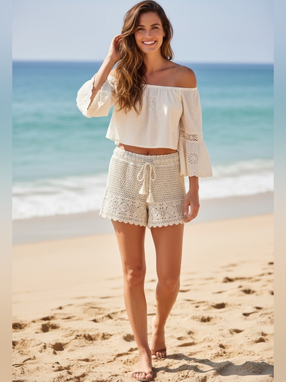 Cream Crochet Shorts